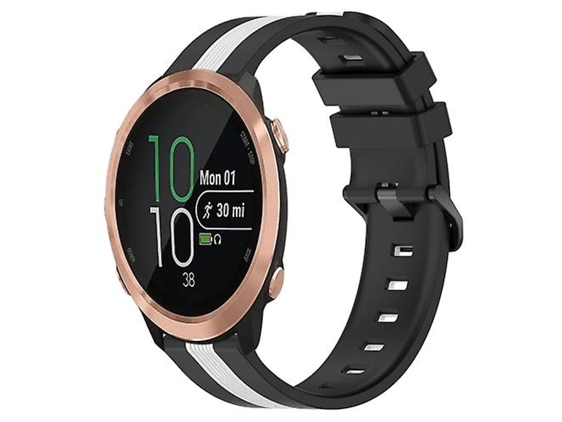 Pulseira De Silicone Bicolor Vertical 20 Mm, Compatível Com Garmin Forerunner 645 Music, Preta E Branca.