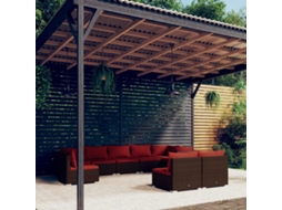 Vidaxl 9 Pcs Conjunto Lounge Jardim C/ Almofadões Vime Pe Castanho