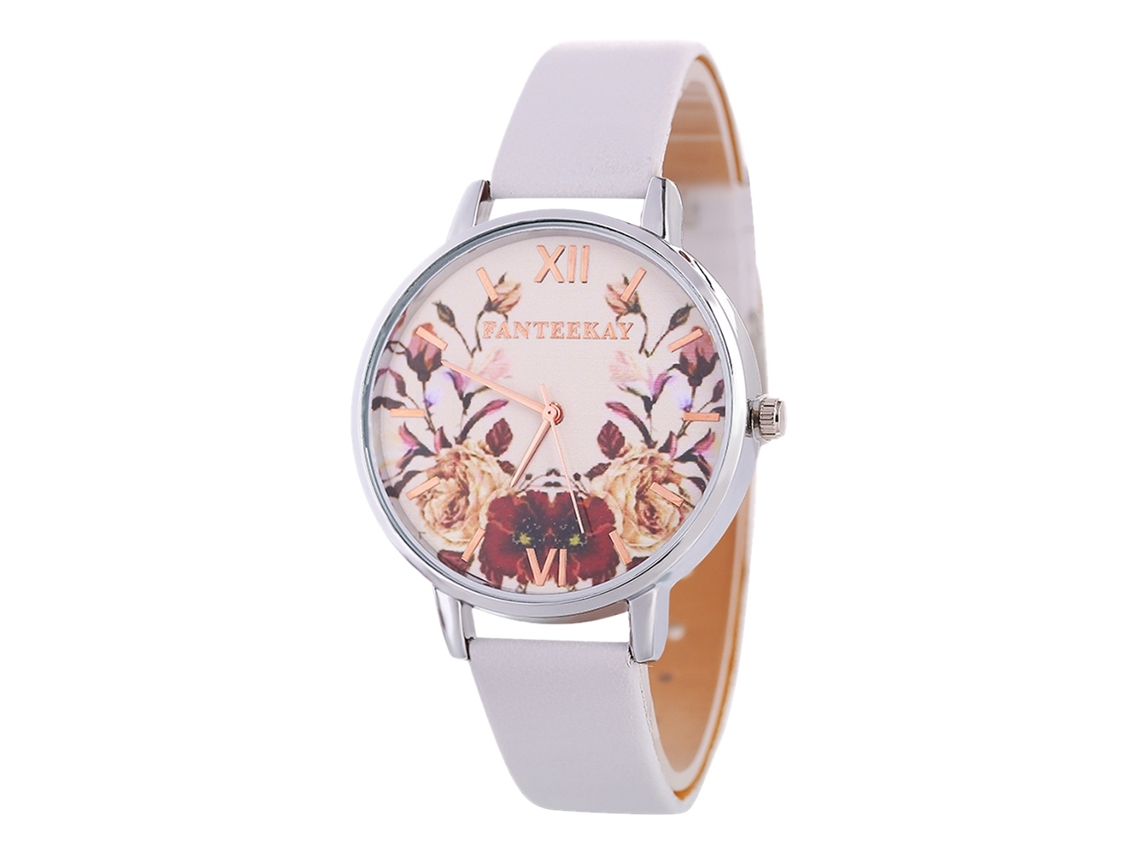 Relógio de Pulso Casual de Quartzo com Pulseira de Couro Estilo Coreano Feminino Branco