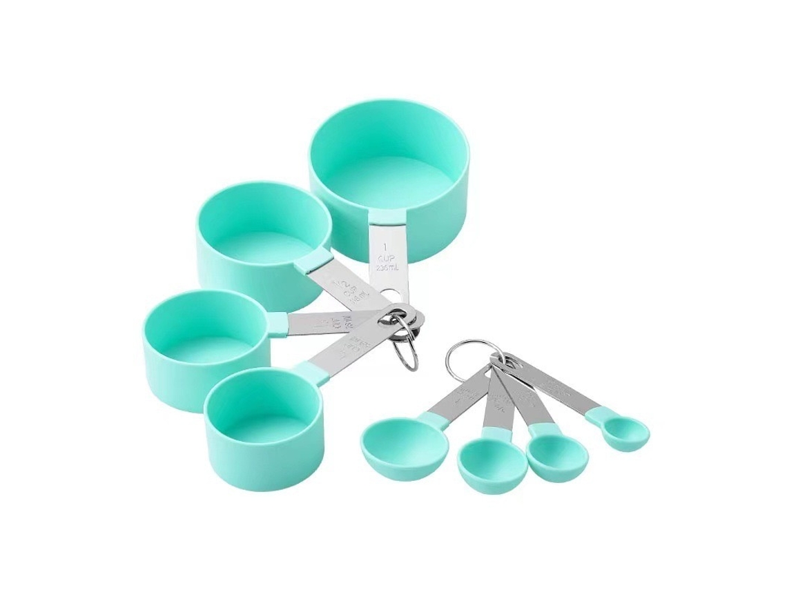 Kit De Utensílios De Medição, 8 Peças, Aço Inoxidável E Plástico, Azul, Para Ingredientes Secos E Líquidos