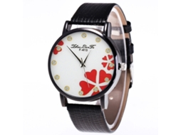 Relógio feminino de quartzo com pulseira de couro PU, mostrador redondo e pedras, preto Zhoulianfa
