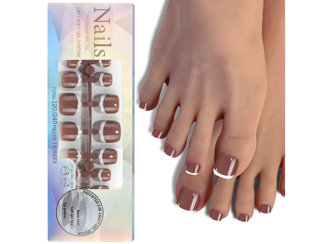 120 Peças De Unhas Postiças De Gel Para Dedos Do Pé Com Design Francês 12 Tamanhos Para Arte De Unhas Diy