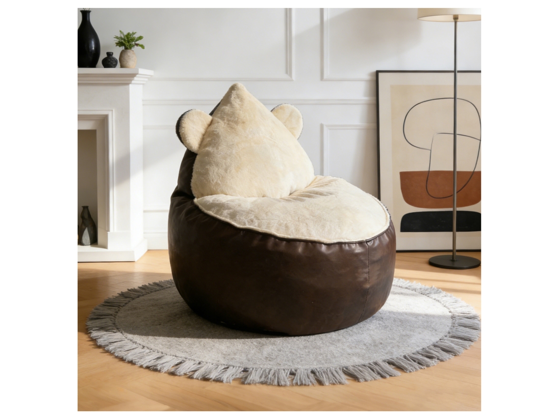 Sofá Relax Individual - Design Em Forma De Urso Com Orelhas Arredondadas E Perfil Acolchoado - Castanho