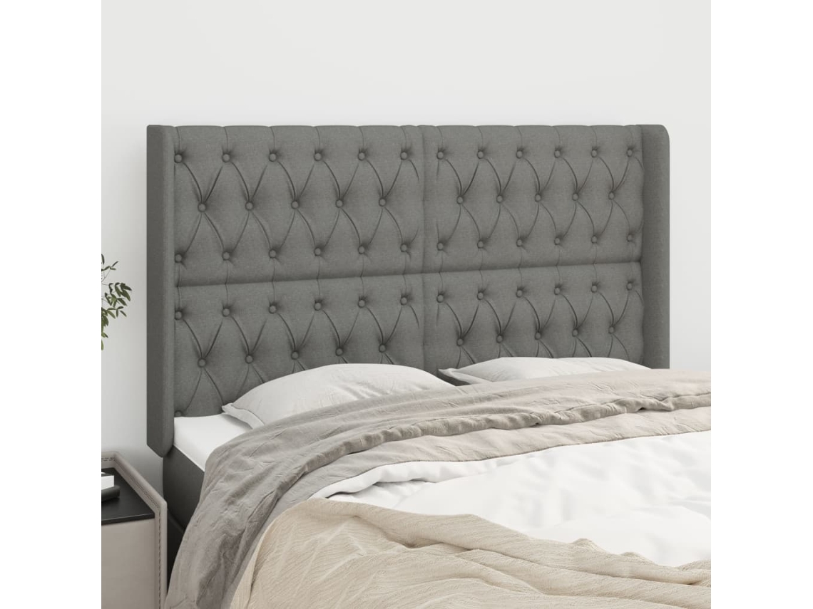 Cabecero con Alas de Tela 163x16x118/128 Cm Gris Oscuro