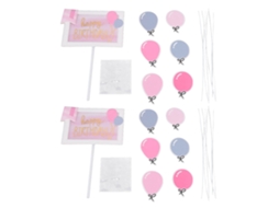2 Unidades De Decoração Bolo Aniversário Para Menina, Com Letras E Papel Cartão, Na Cor Rosa.