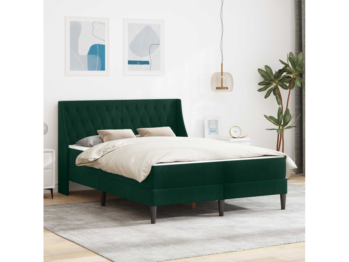 Vidaxl Estrutura De Cama Com Colchão Verde Escuro 180 X 200 Cm Veludo