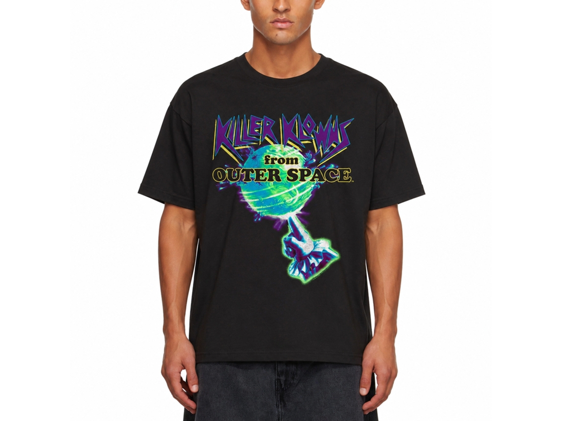 Rockinstone Killer Klowns Earth And Hand In Neon Black Adult T-shirt Size:s