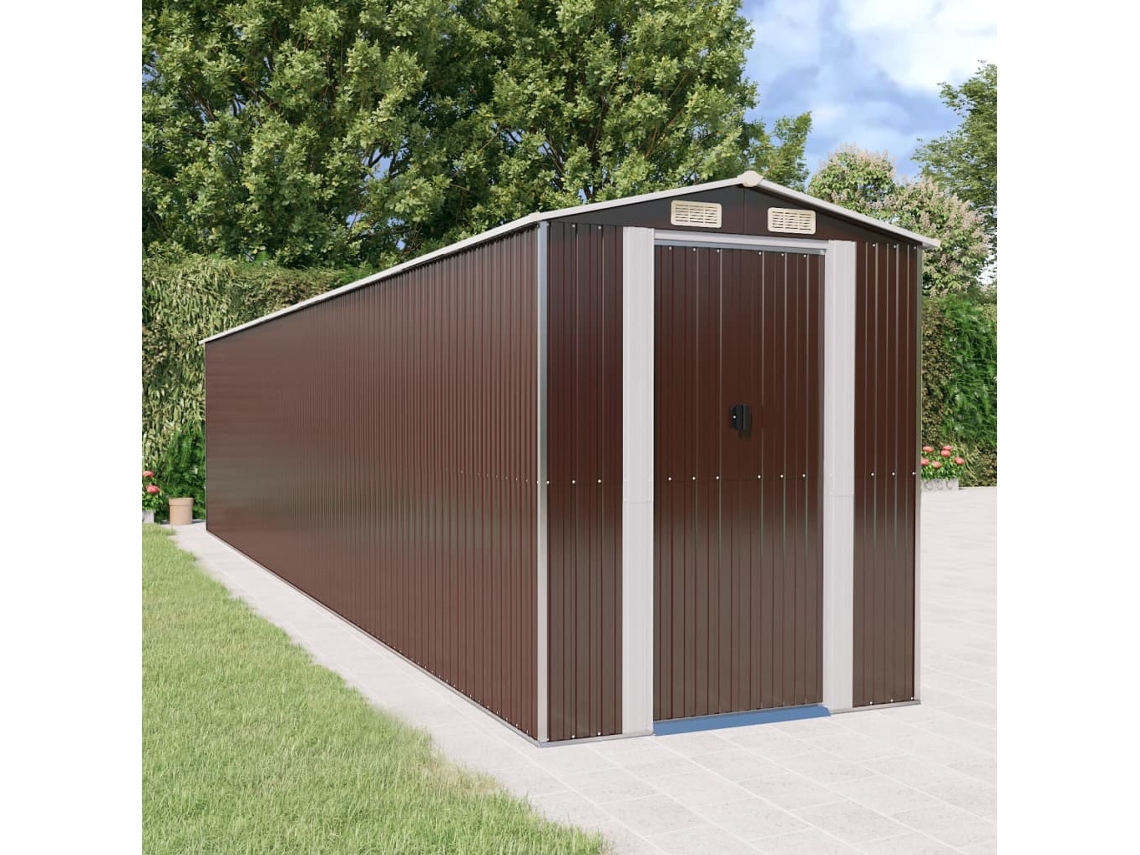 Vidaxl Abrigo De Jardim 192x938x223 Cm Aço Galvanizado Castanho-escuro