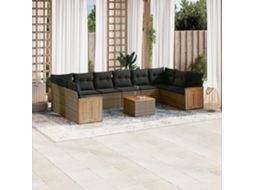 11 Pcs Conjunto Sofás De Jardim C/ Almofadões Vime Pe Cinza Dkd Home Decor