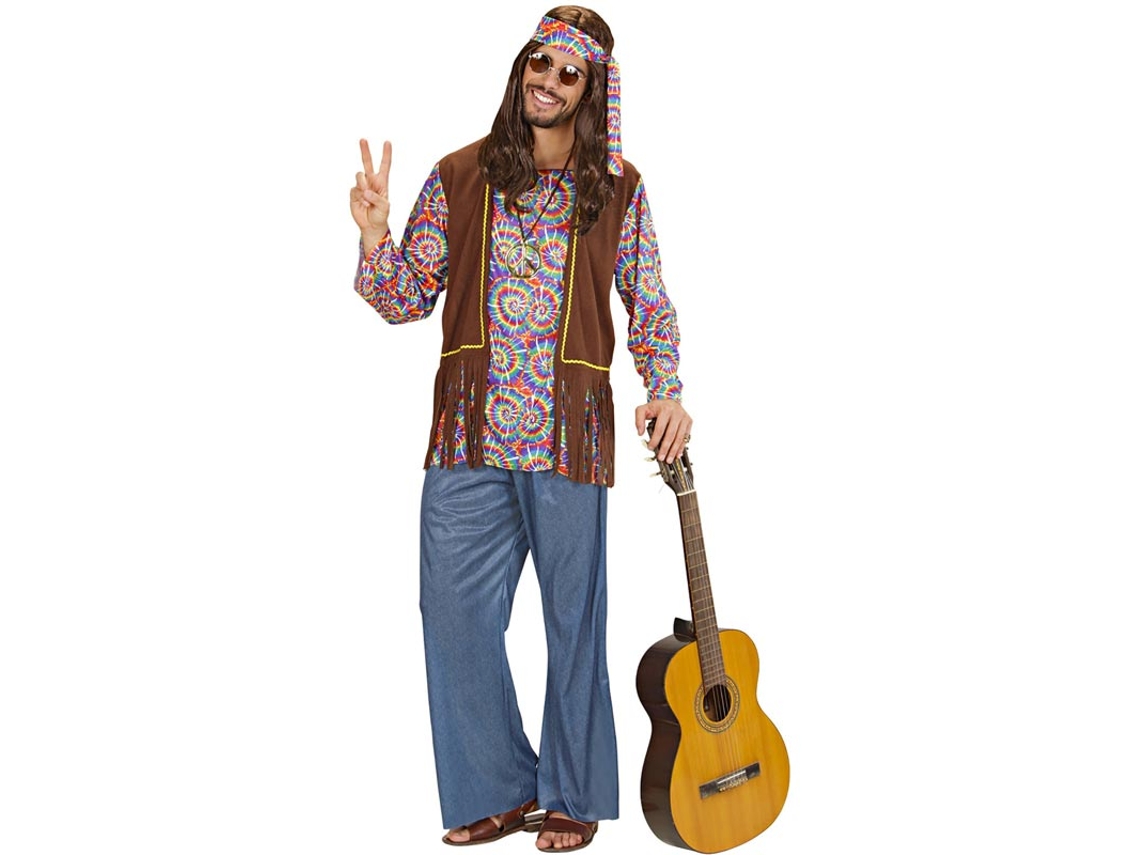 Fato de hippie psicodélico com colete para homem