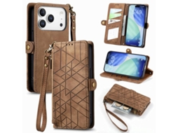 Capa Carteira Geométrica Com Zíper E Fivela Lateral Para Iphone 17 Pro