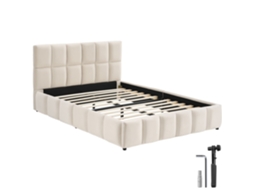 Cama Estofada Tectake Com Base Ripas, Moderna E Conforto Design, Mdf E Aço, 153x220x93cm, Veludo Areia