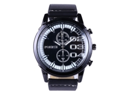 Relógio de pulso analógico de quartzo masculino Zhoulianfa com pulseira de couro PU (preto)
