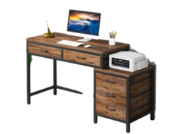 Mesa De Computador, 5 Gavetas, Design Compacto, Marrom