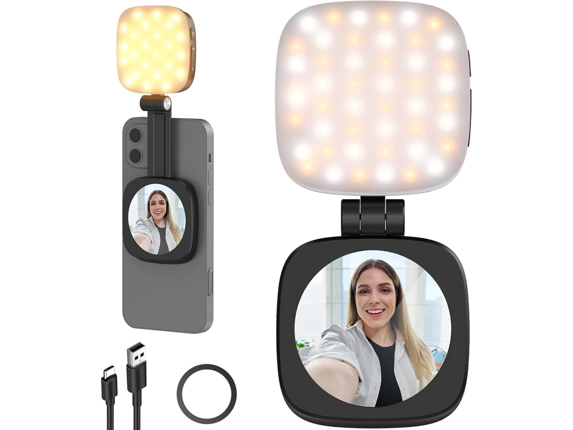 Luz De Selfie Magnética Cri95 Com Espelho E Design Dobrável Para Magsafe Iphone (preta)