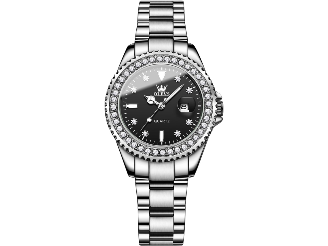 Lurelia Relógio Feminino, Movimento De Quartzo, Data/calendário, Detalhes Com Strass, Cerâmica, Resistente À Água, Prata