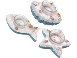 Castiçais Mediterrâneos Multifuncionais de Resina para Mesa, Conjunto 3 Peças com Peixes, Estrelas CHABERLU