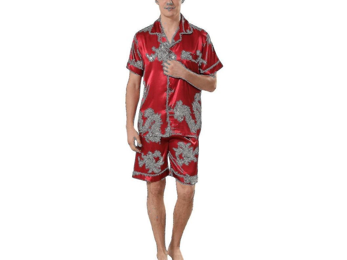 2026 conjunto de Pijamas de Seda para Homem com Manga Curta e Calcinha Clássico Roupa de Dormir e Loungewear