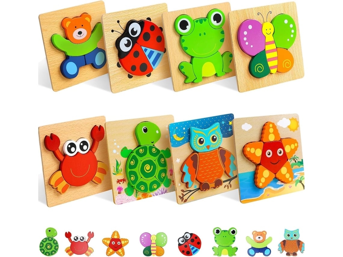 Conjunto de Puzzles de Madeira para Crianças, Pacote de 8 Puzzles Educativos para Crianças Dos 1 Aos 3 Anos CZHHMART