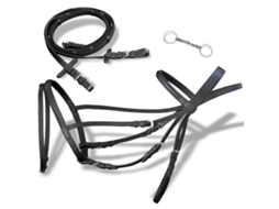 Cabeçada De Couro Com Rédeas E Brida, Preto, Cob