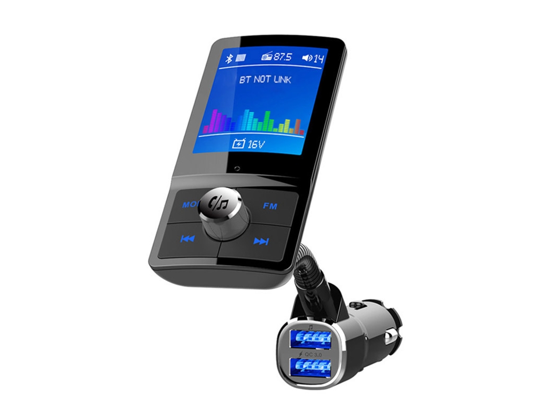 Bluetooth 5.0 Car Kit Handsfree Support Multi Language Large Color Screen Aux Receptor de Áudio Mp3 Player Transmissor Fm Preto ENZONS
