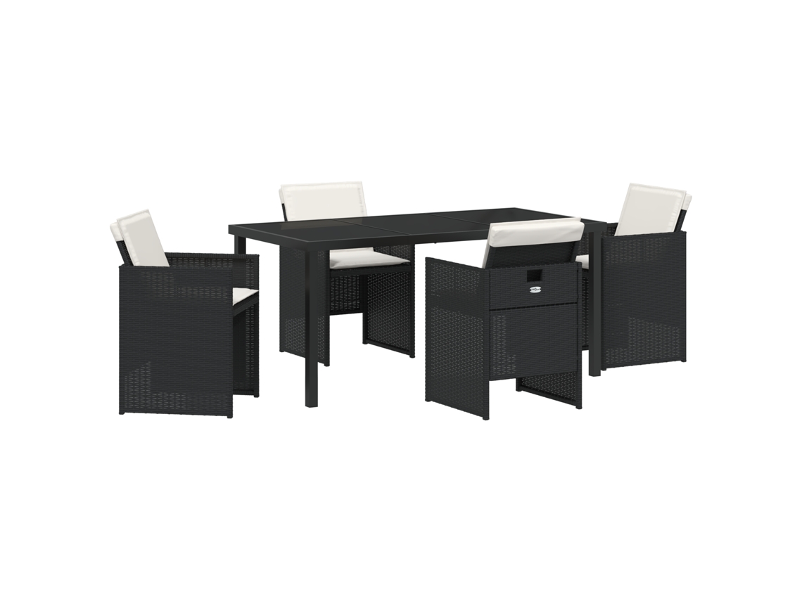 Conjunto 5 De Jantar De Jardim Com Vidaxl E Travesseiros Ratan Pe Preto