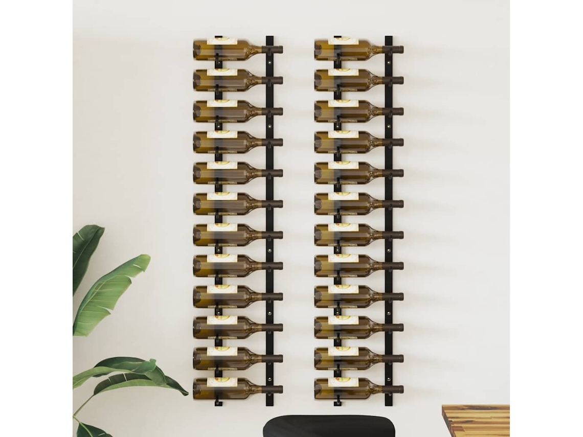 Vidaxl Garrafeiras De Parede Para 12 Garrafas 2 Pcs Ferro Preto