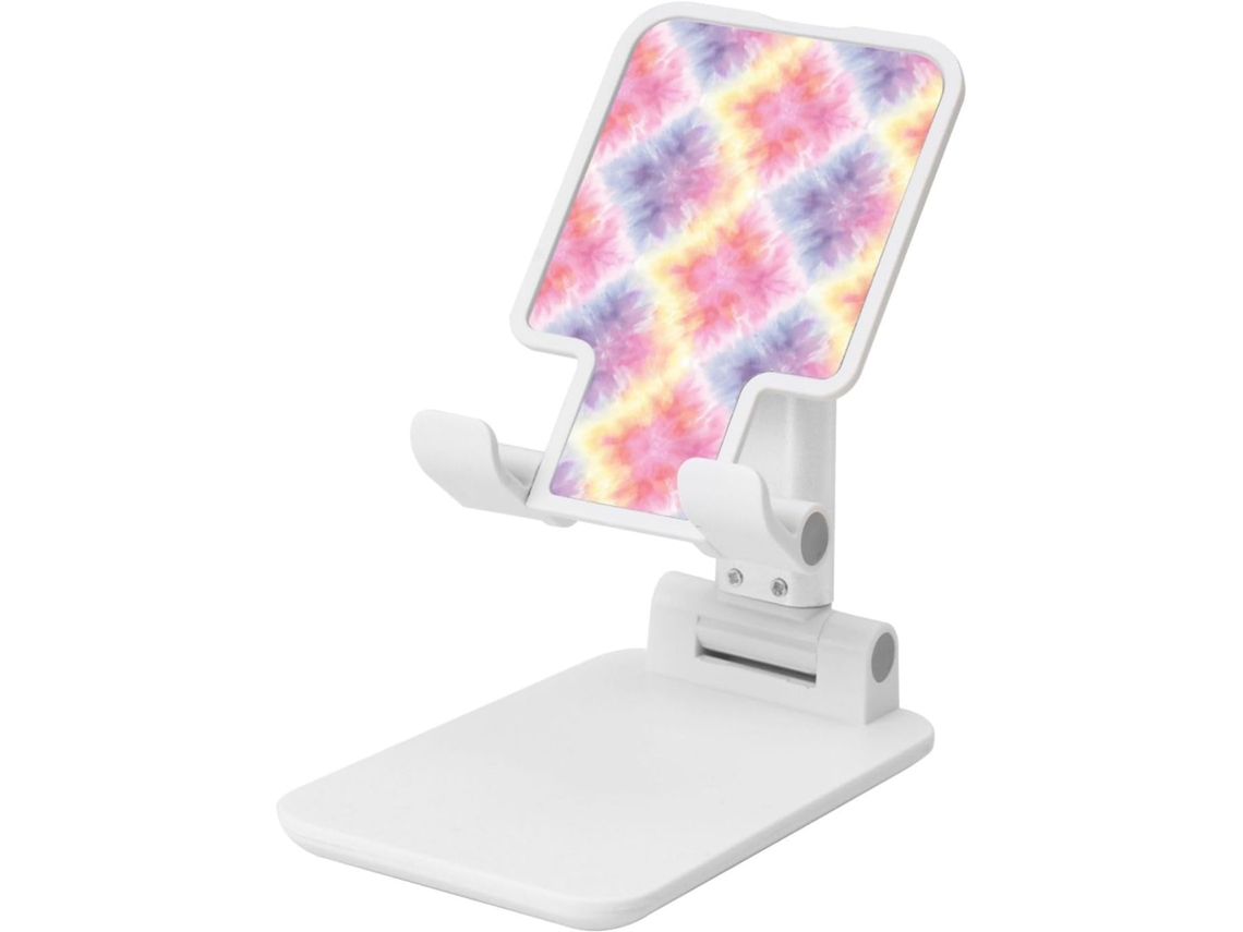 Suporte Dobrável Para Celular Com Estampa Tie Dye Cores Pastel Rosa E Amarelo Ângulo Ajustável Altura Compatível Todos