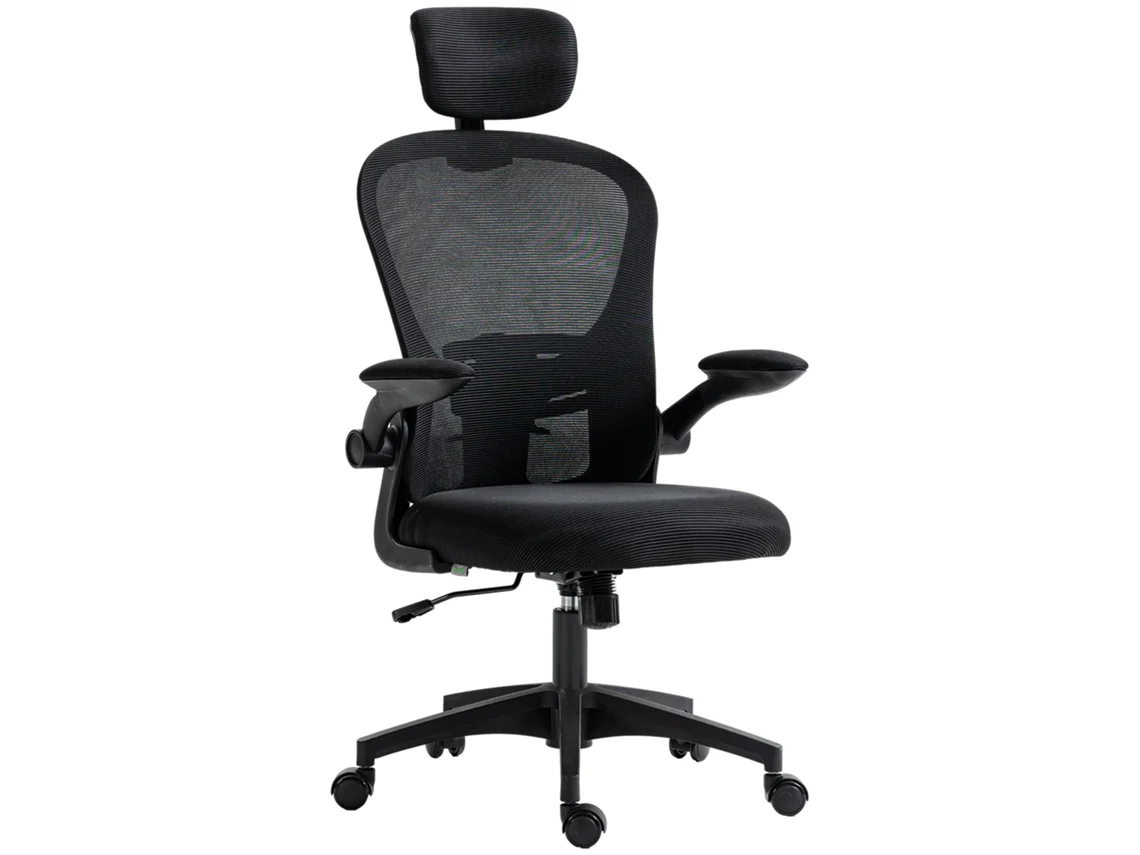 Cadeira de Escritório de Malha com Encosto Alto e Apoio Lombar 4d 62x64x120 Cm Preto | S/MARCA