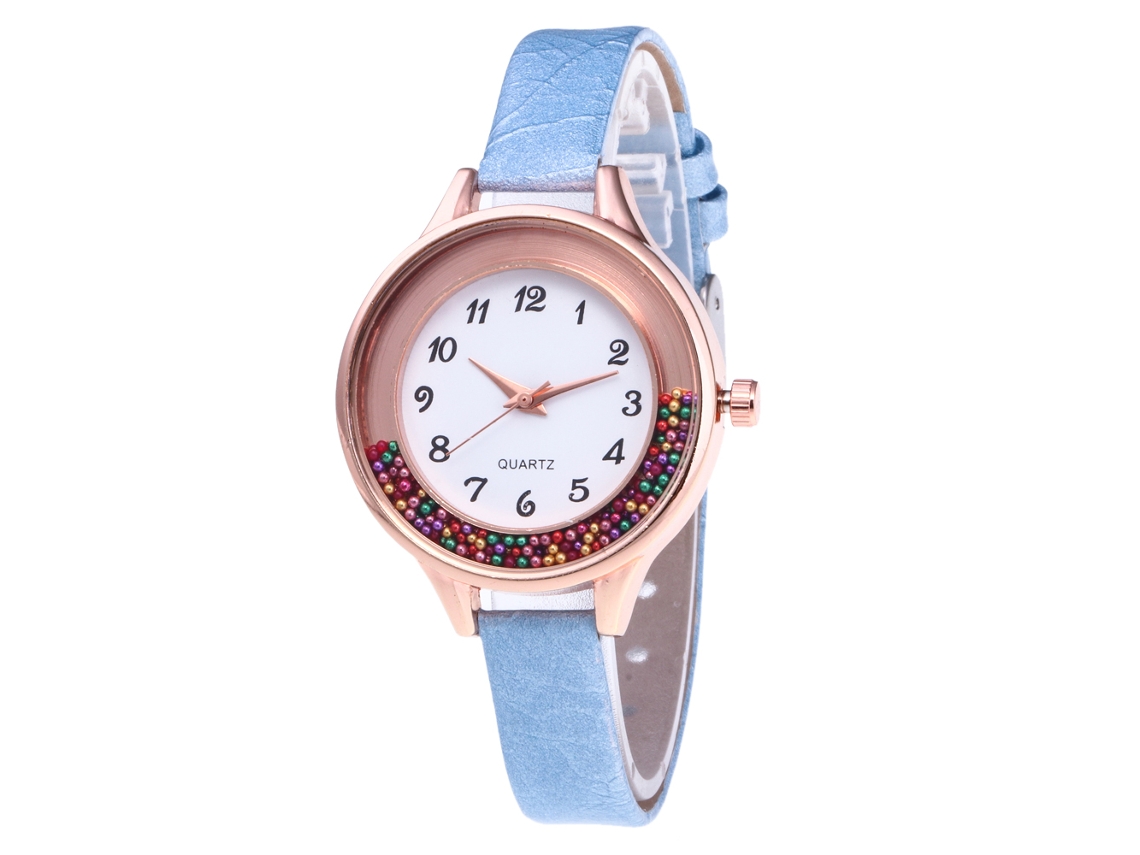 Relógio de Pulso Feminino de Quartzo com Cinta de Pu Slim e Design Elegante (azul Claro)