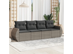 Conjunto de Sofá de Jardim 4 Peças C/ Almofadões Vime Pe Cinzento Dkd Home Decor