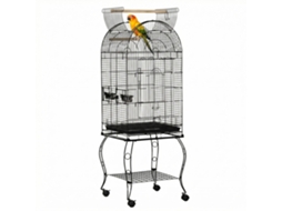 Gaiola Para Pássaros Com Suporte E Rodas Bandeja Amovível E 2 Tigelas 51x51x153 Cm Preto