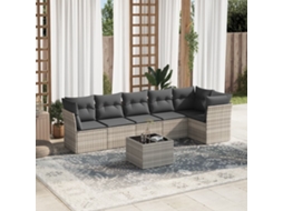 Vidaxl 7 Pcs Conj. Sofás Jardim Com Almofadões Vime Pe Cinzento-claro