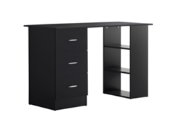 Mesa para PC com 3 prateleiras e 3 gavetas para quarto e escritório MDF 120x49x72cm preto BTFORUS