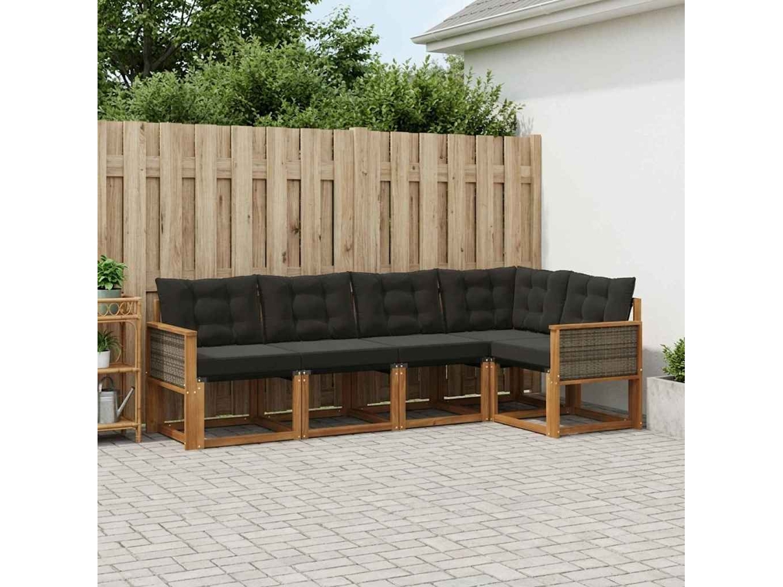 Vidaxl Conjunto De Sofás Para Exterior 5 Unid. Natural E Preto
