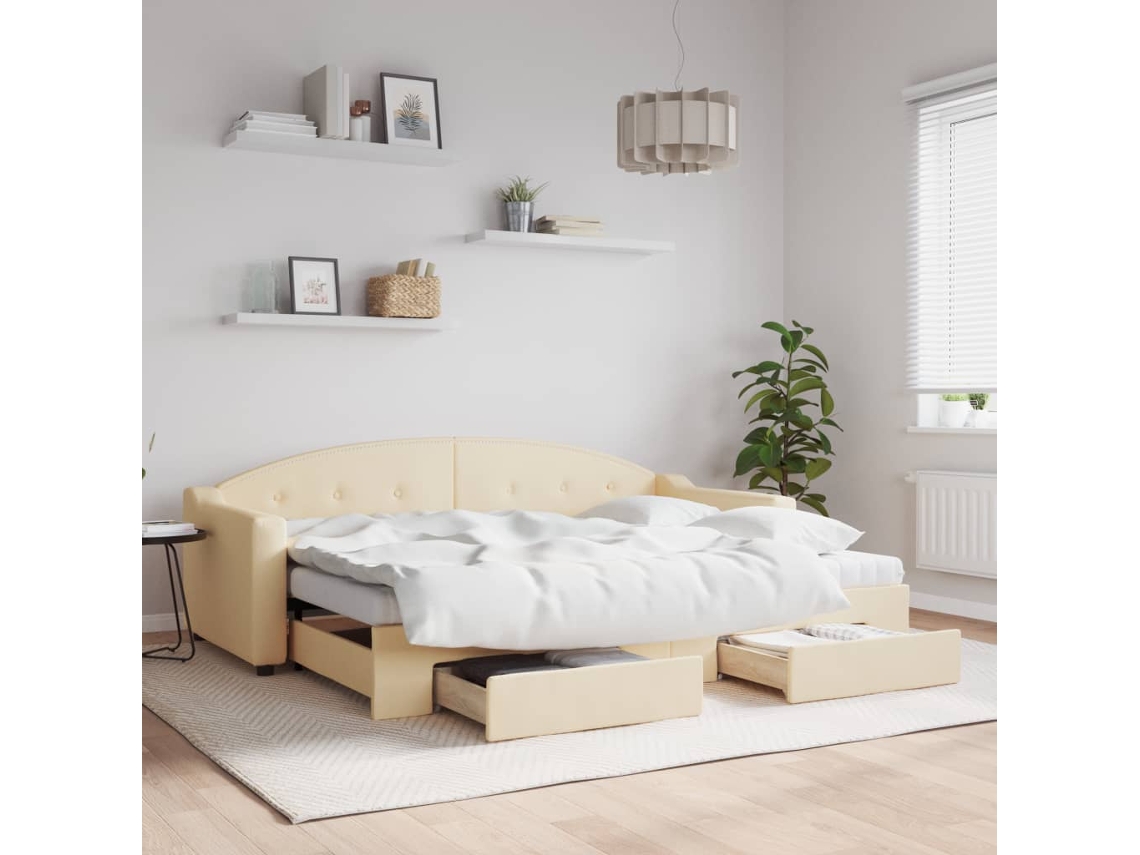 Vidaxl Sofá-cama Com Gavetão E Gavetas 80x200 Cm Tecido Cor Creme