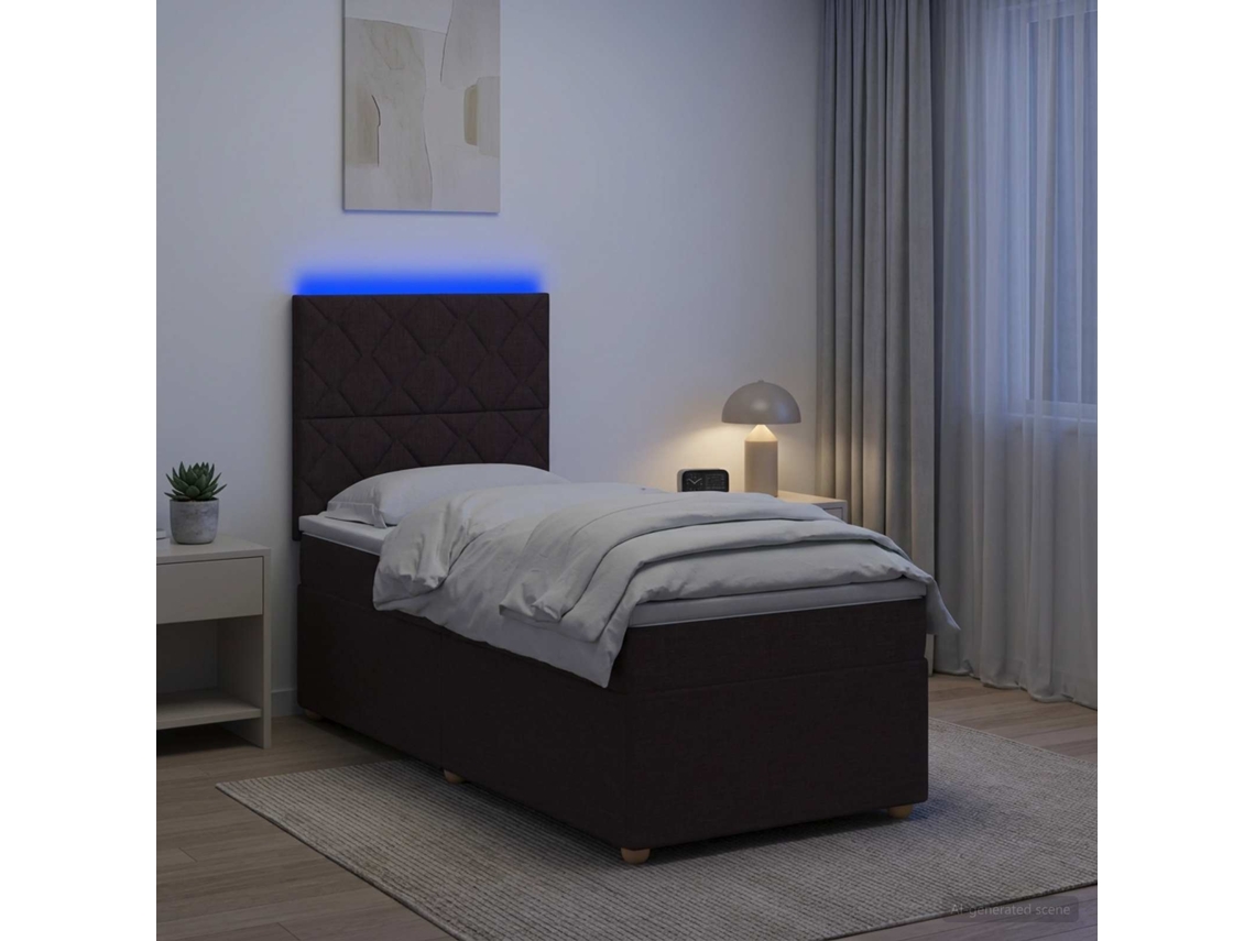 Vidaxl Cama Box Spring Com Colchão Marrom Escuro 100 X 200 Cm Tecido