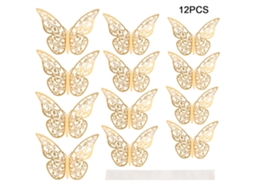 Baok - 12 peças de adesivos de parede 3D em formato de borboleta com textura metálica vazada para decoração de sala de estar e quarto.