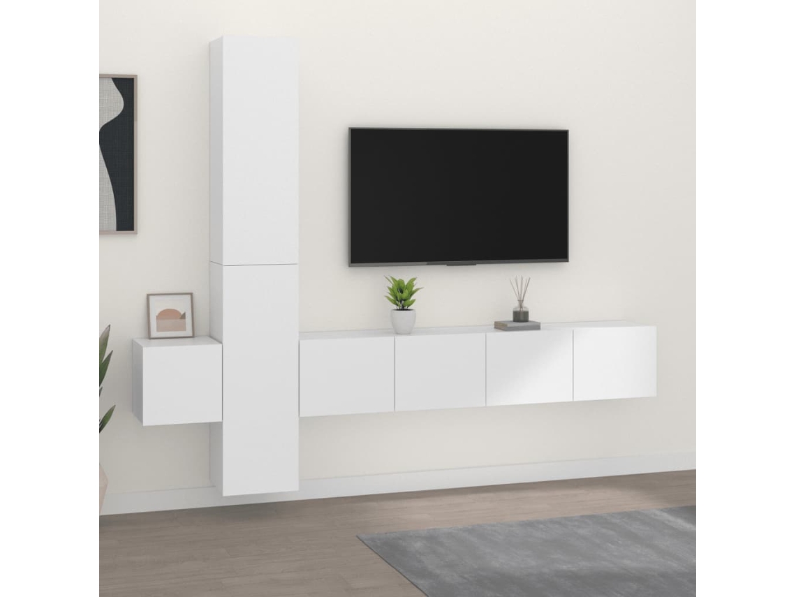 Conjunto Móveis De Tv 5 Pcs Da Madeira Processada Branco Wsd402001 Adorável Casa