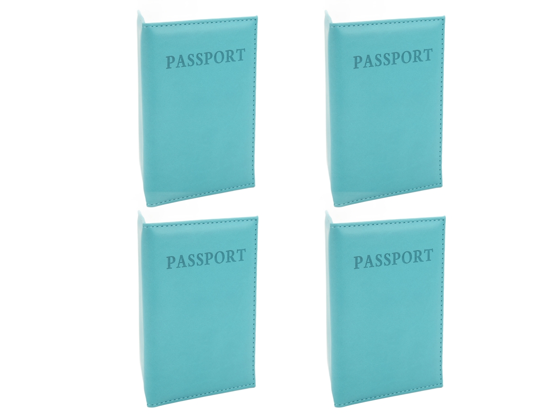 Conjunto De 4 Porta, Passaportes Em Couro Pu Macio E Impermeável, Carteira De Viagem Para Homens E Mulheres, Azul Claro