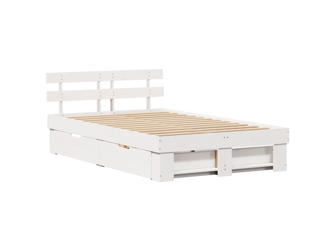 Conjunto 1 Cama De Madeira Vidaxl Branco Madeira De Pinho Maciça (120 X 190 Cm)