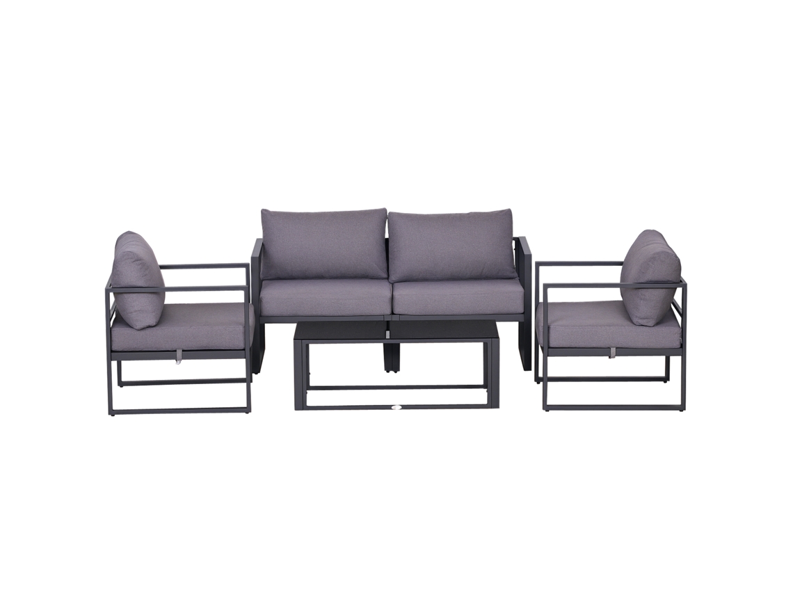 Conjunto De Jardim 4 Peças Cinza Com Almofadas E Mesa Com Armazenamento 138x69x63 Cm