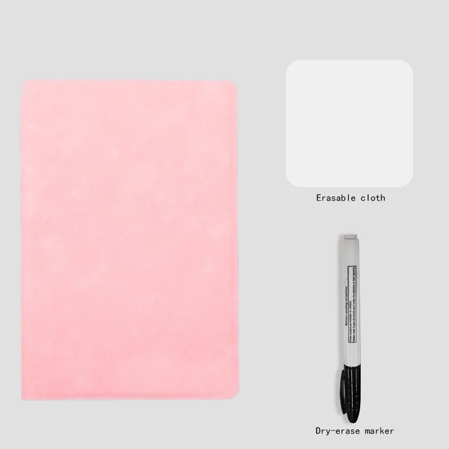 (rosa, A5) Bloco De Notas/caderno De Anotações Reutilizável Tamanho A5 Com Quadro Branco, Inclui Marcador Para Quadro Branco E Pano Para Apagar.
