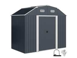 Caseta Metálica Exterior 2.7m² 238x132x198.5cm com Base, prateleiras Ajustáveis, 2 Portas Corrediças e 2 Janelas cinza BTFORUS