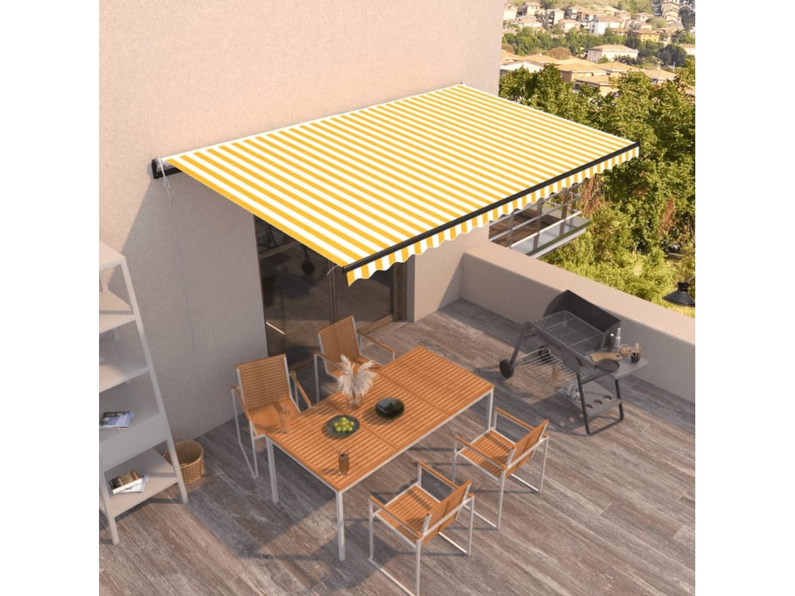 Vidaxl Toldo Retrátil Automático 500x350 Cm Amarelo E Branco