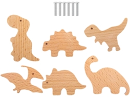 Puxadores De Madeira Em Formato Animais Para Gavetas, Puxadores Decorativos De Dinossauros Para Cômoda 6 Peças, 6 Peças