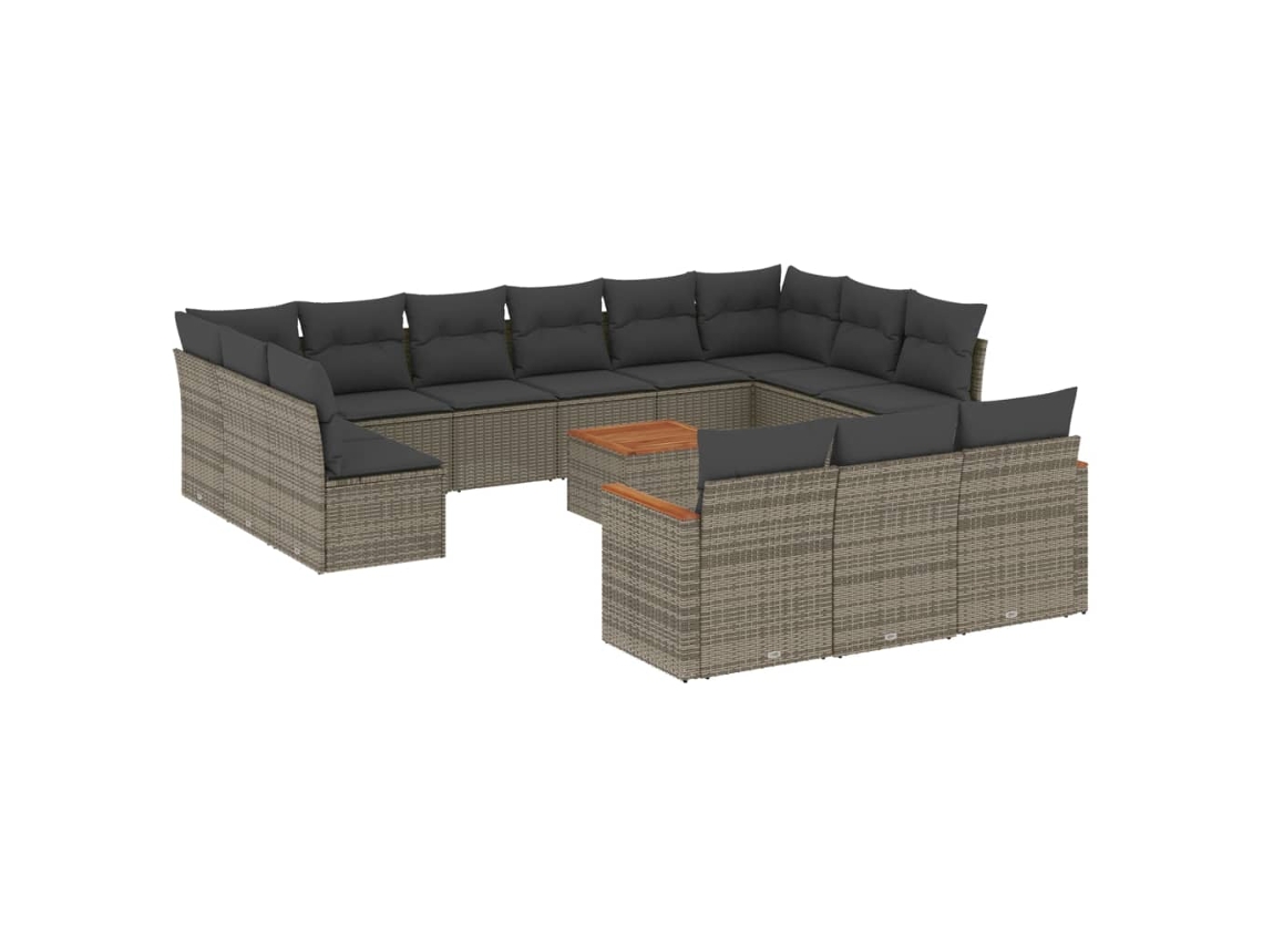 Conjunto de 14 Sofás P/ Jardim C/ Almofadões Vime Pe Cinzento MAISON EXCLUSIVE (14 pcs)