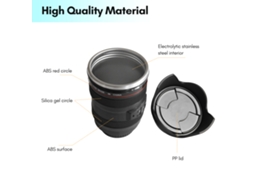 Caneca de Café Lente de Câmera de Inox 400ml, Tampa à Prova de Vazamentos, Presente para Fotógrafos S/MARCA