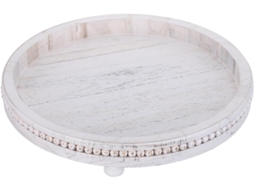 Bandeja Decorativa Redonda Rústica Madeira Branca Design Relevo Organizar Velas Decoração Bancada Cozinha Mesa GOKOCO