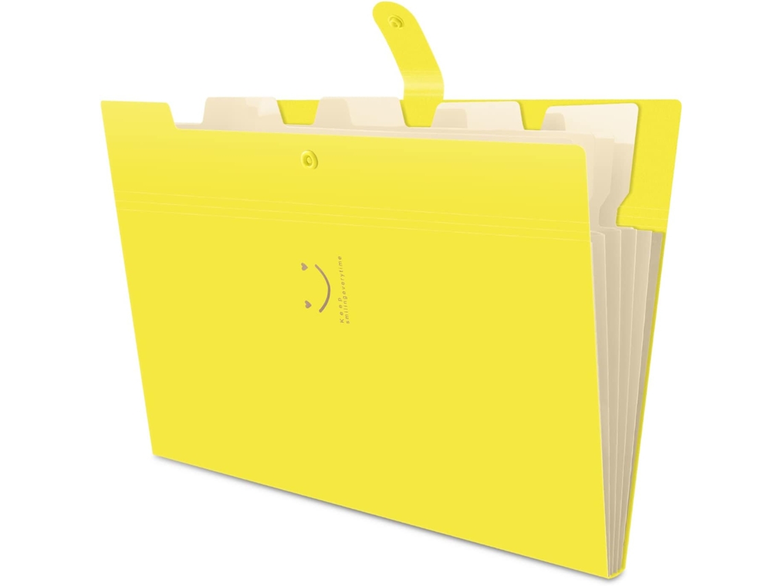 Pasta expansível com 5 bolsos, amarela, papel Haissky A4, Slowmoose